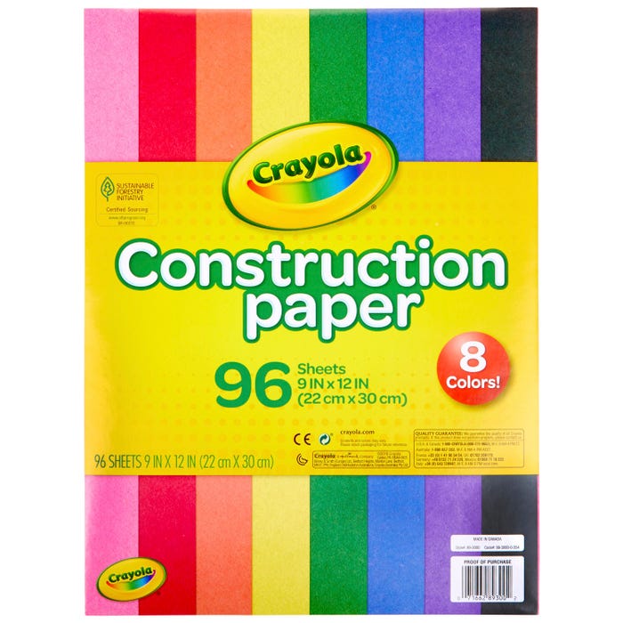 Crayola Construction Paper Pad, 9 x 12 Inches, Assorted Colors, 96 Sheets