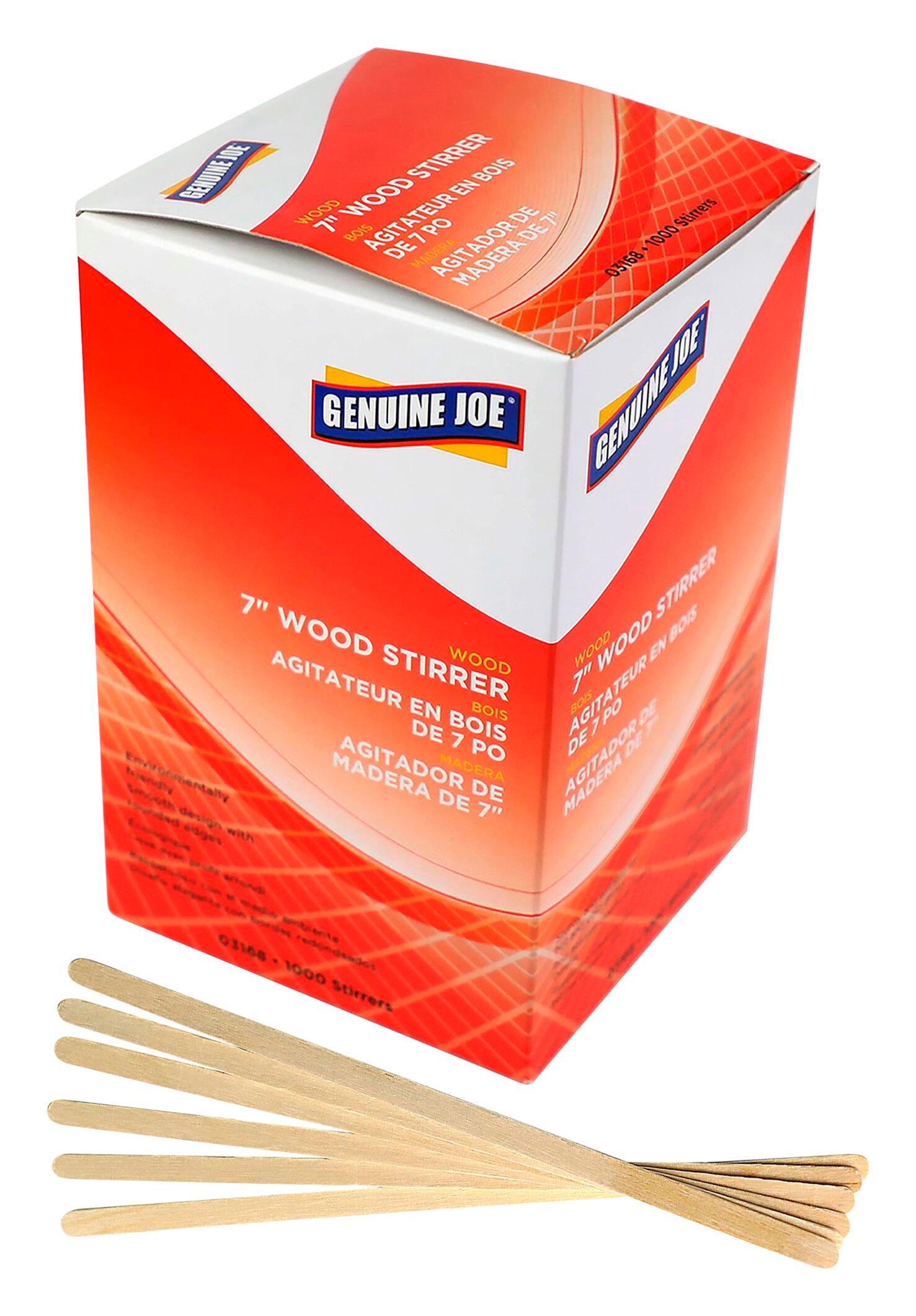 Genuine Joe Wooden Stirrers, 7 Inches, Box of 1000, Item Number 2050141