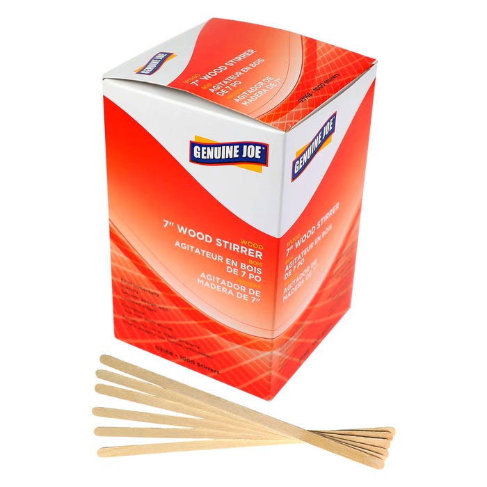 Genuine Joe Wooden Stirrers, 7 Inches, Box of 1000