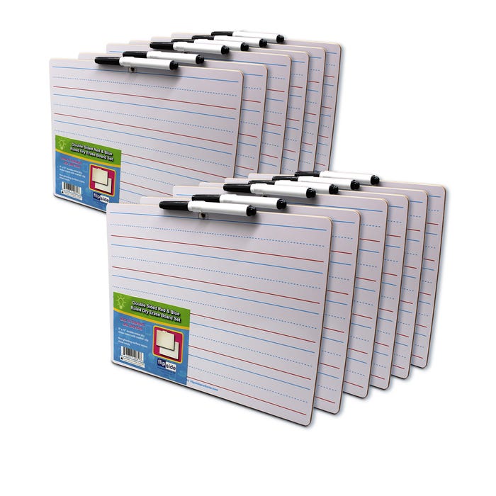 Flipside Two-Sided Dry Erase Board with Pen, 9 x 12 Inches, White/Lined, Pack of 12