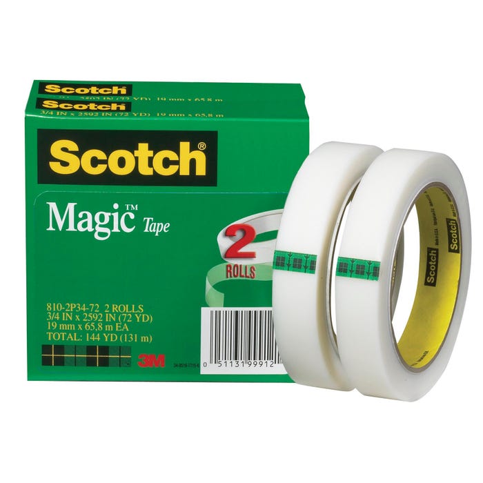 Scotch 810 Magic Tape, 0.75 x 2592 Inches, 3 Inch Core, Matte Clear, Pack of 2