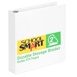 School Smart Durable Polypropylene D-Ring Binder, 2 Inches, White