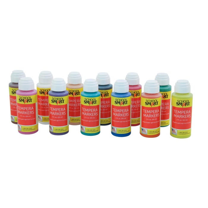 School Smart Tempera Paint Daubers, Poster Marker Set, Assorted Colors, Pack of 12