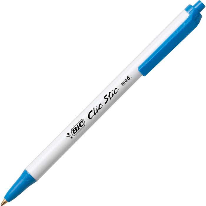 BIC Clic Stic Retractable Ballpoint Pens, 1.0mm, Medium Point, Blue, Pack of 12