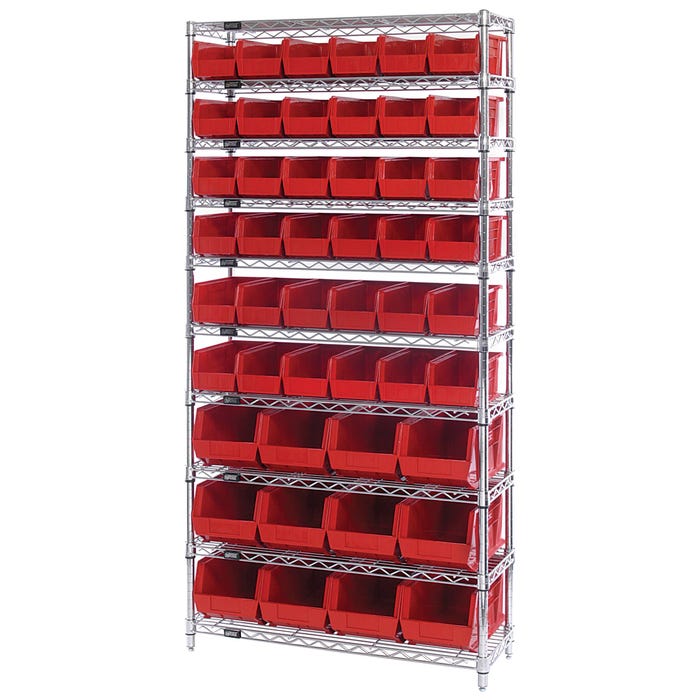 Quantum 10-Shelf Steel Storage Shelf Unit with 48 Bins, 36 x 14 x 74 Inches