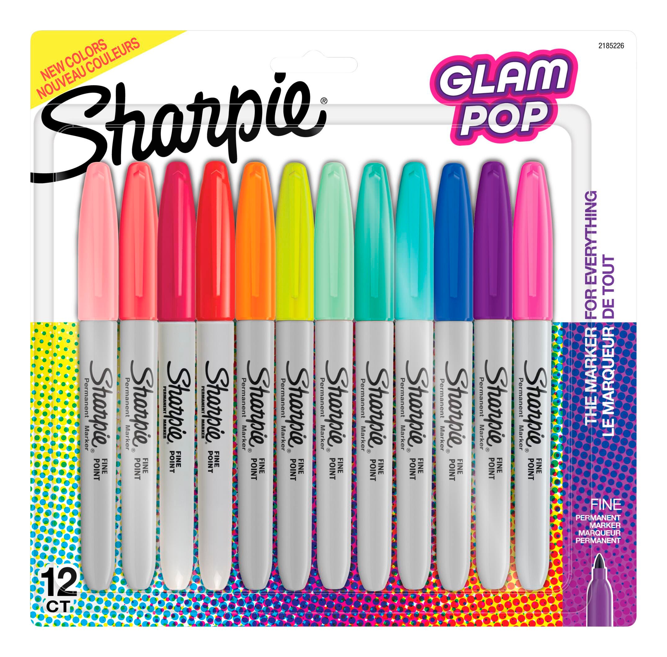 Sharpie Permanent Markers, Fine Point, Assorted Glam Pop Colors, Pack of 12 2135004