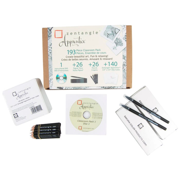 Sakura Zentangle Apprentice Classroom Pack with White Tiles, 193 Pieces