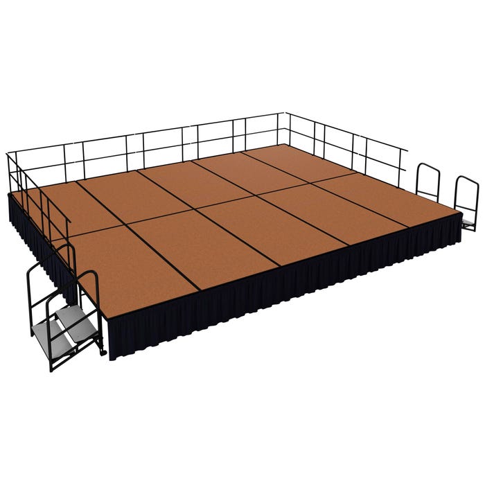 National Public Seating Portable Stage Package, Hardboard Surface, Black Shirred Pleat Skirting, 16 x 20 Feet
