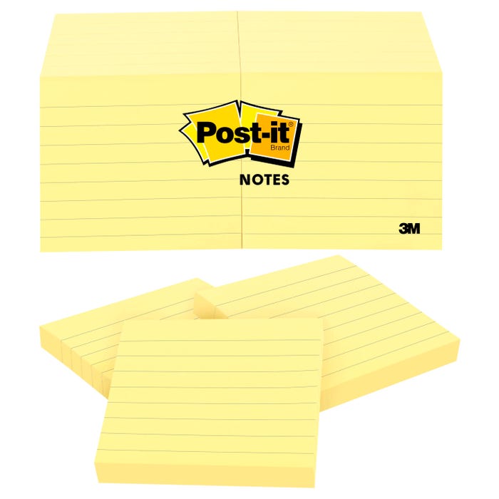 Post-it Lined Original Notes, 3 x 3 Inches, Canary Yellow, Pack of 12