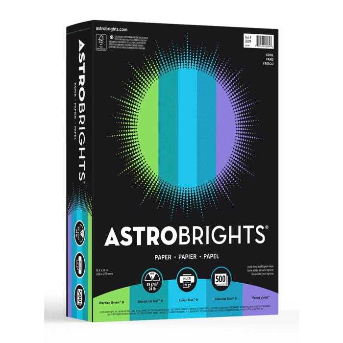 Astrobrights Colored Paper, 8-1/2 x 11 Inches, Assorted Cool, Pack of 500