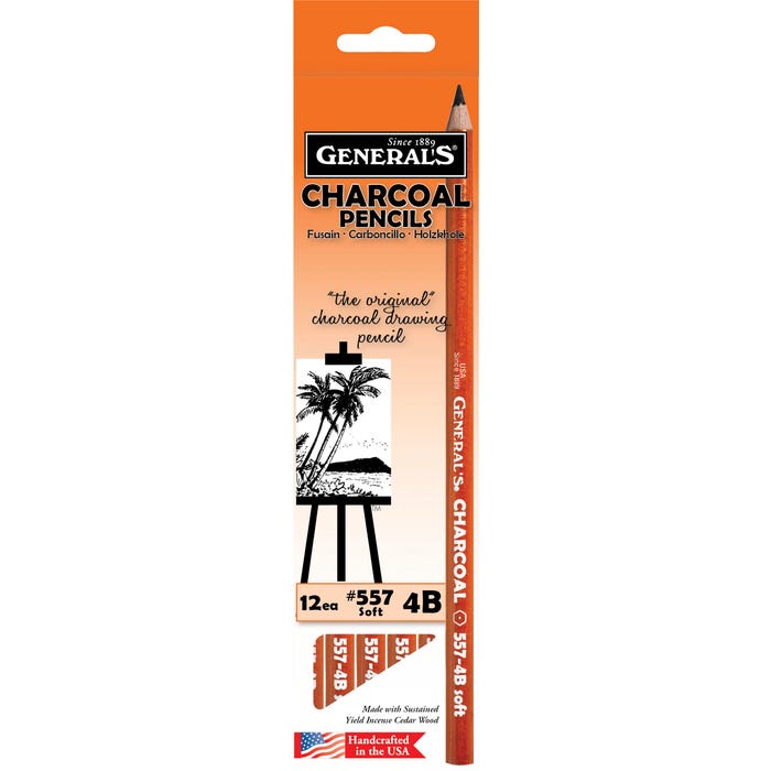 General's Charcoal Pencils, 4B Hardness, Black, Pack of 12