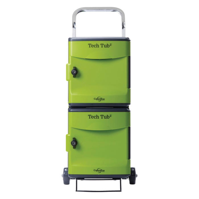 Copernicus Tech Tub2 Trolley, Holds 10 Devices, 14-3/4 x 19-1/2 x 35-3/4 Inches, Black and Green