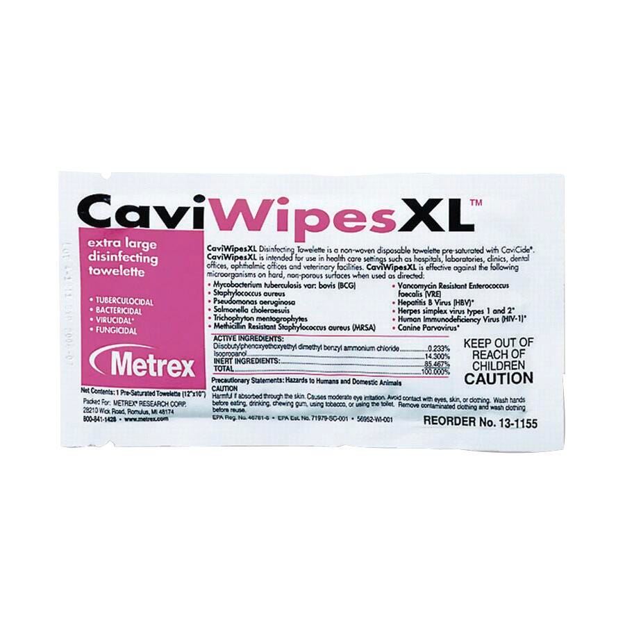 Image for Unimed Metrex Caviwipes XL Individual Pack Disinfecting Towelette, 10 X 12 in, White, Pack of 50 from School Specialty