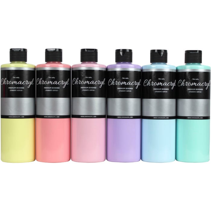 Chromacryl Premium Students' Acrylic Paints, Assorted Pastel Colors, Pints, Set of 6