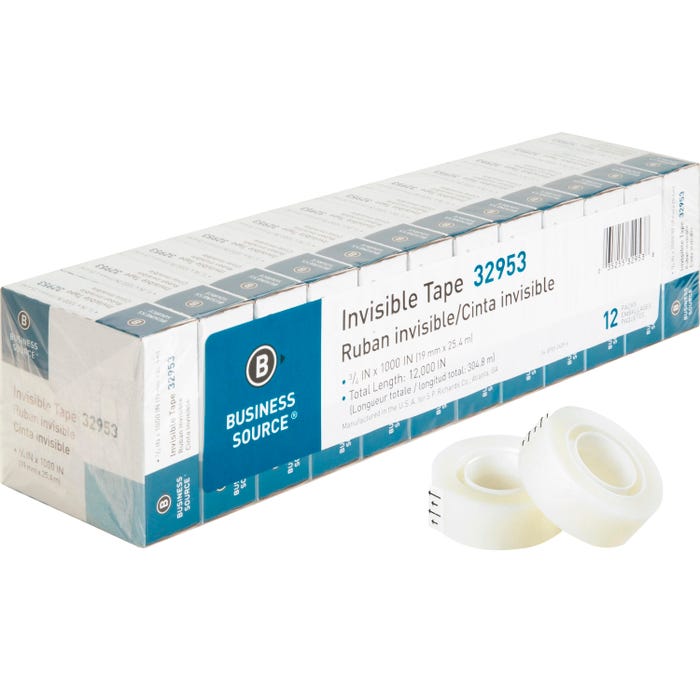 Business Source Invisible Tape Value Pack, 1 Inch Core, Pack of 12
