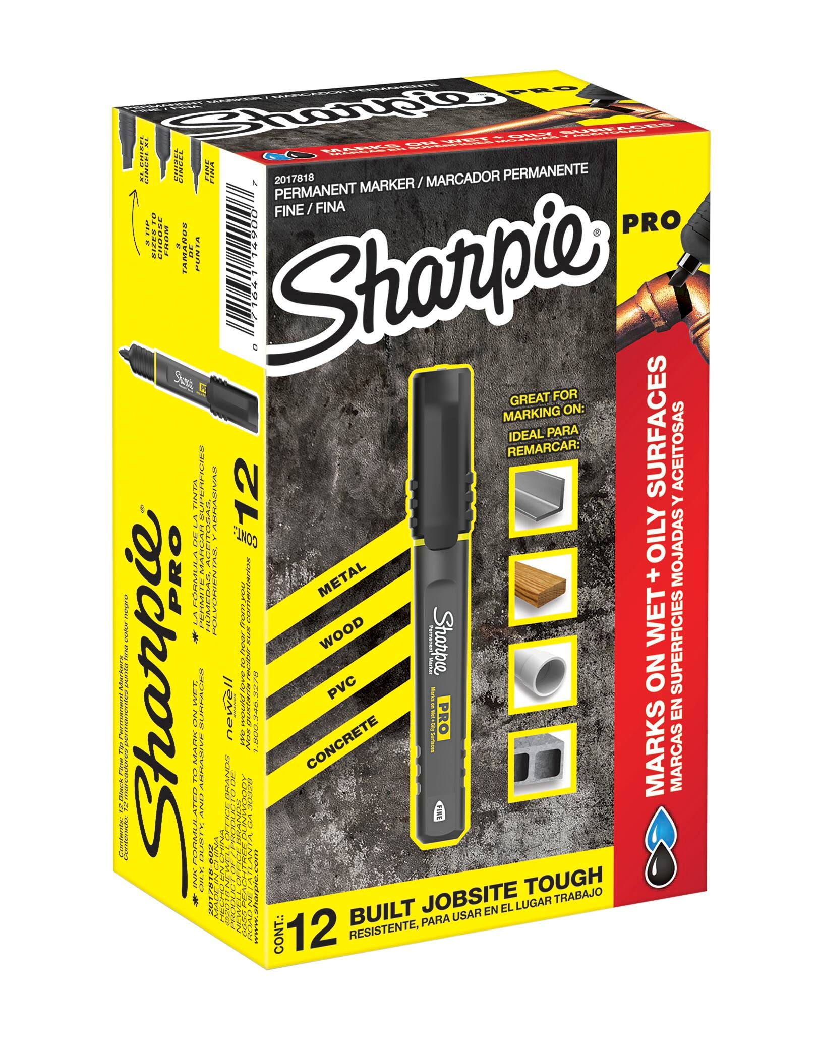 Sharpie PRO Permanent Markers, Fine Point, Black, Pack of 12 2021395