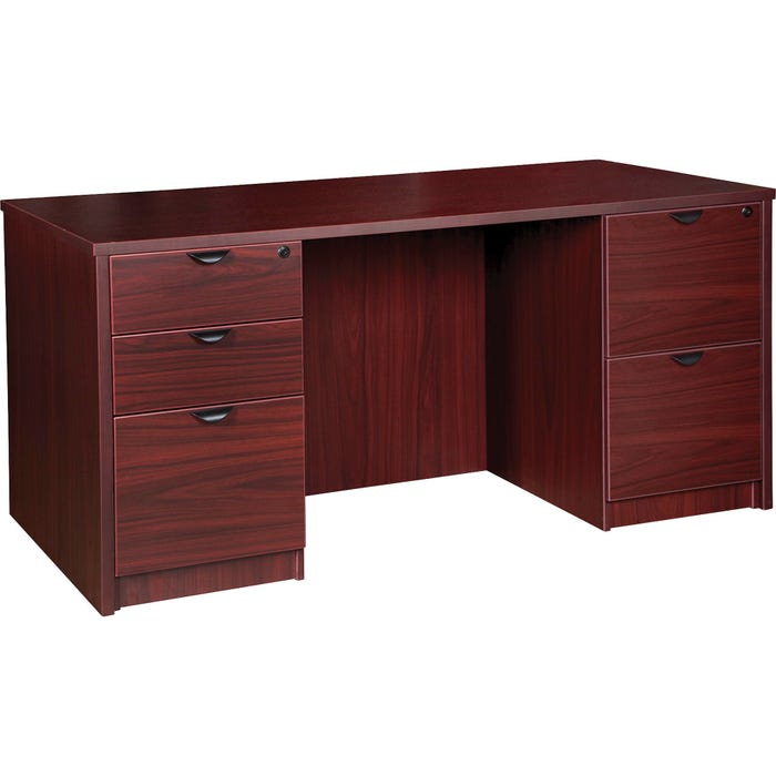 Lorell Prominence Laminate Desk, Full Double Pedestal, 66 x 30 x 29 Inches, Mahogany