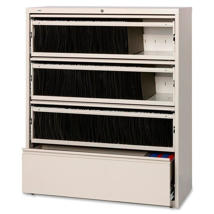 Lorell Receding Putty Lateral Files w/ Roll-out Shelves, RCD, 4-Drawer, 42 x 18-5/8 x 52-1/2 Inches