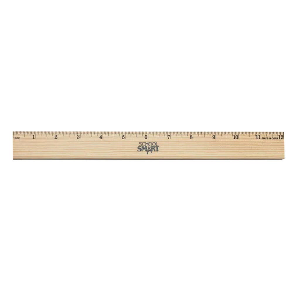 School Smart Thick Wooden Ruler, Single Beveled with Metal Edge, 12 Inches 081891
