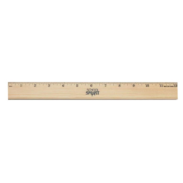 School Smart Thick Wooden Ruler, Single Beveled with Metal Edge, 12 Inches