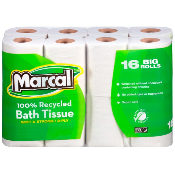 Marcal Small Steps Premium Recycled Toilet Paper, 168 Sheets per Roll, 2-Ply, Pack of 96