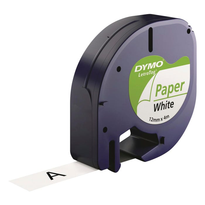 Dymo LetraTag Label Tape, 1/2 Inch x 23 Feet, Paper, White, Pack of 6