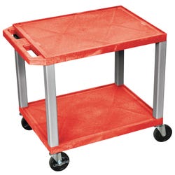 Image for Luxor 2-Shelf Tuffy Cart With Power, Red Shelves, Nickel Legs, 24 x 18 x 24-1/2 Inches from School Specialty
