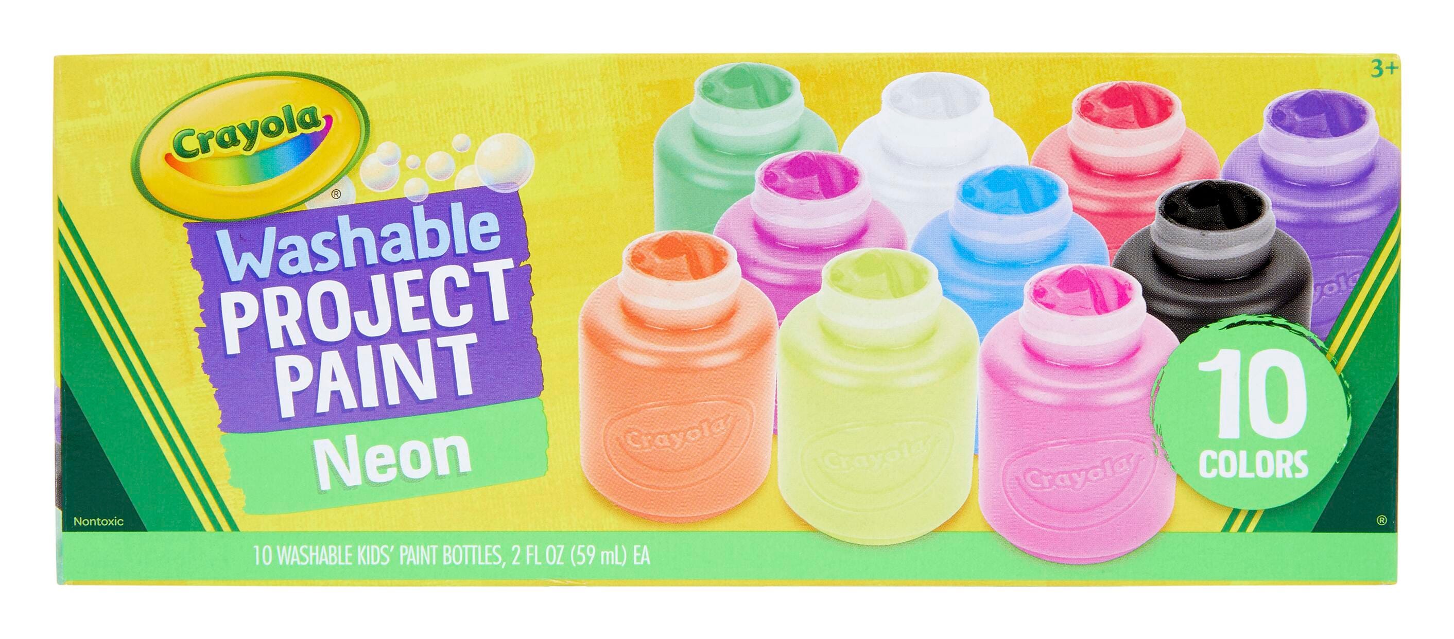 Crayola Washable Project Paints, 2 Ounce Bottles, Assorted Neon Colors, Set of 10 1465256