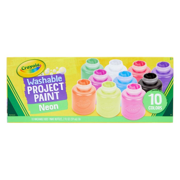 Crayola Washable Project Paints, 2 Ounce Bottles, Assorted Neon Colors, Set of 10