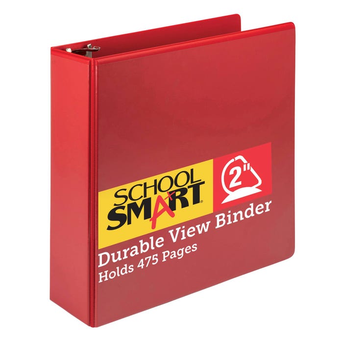 School Smart Durable Polypropylene D-Ring View Binder, 2 Inches, Red
