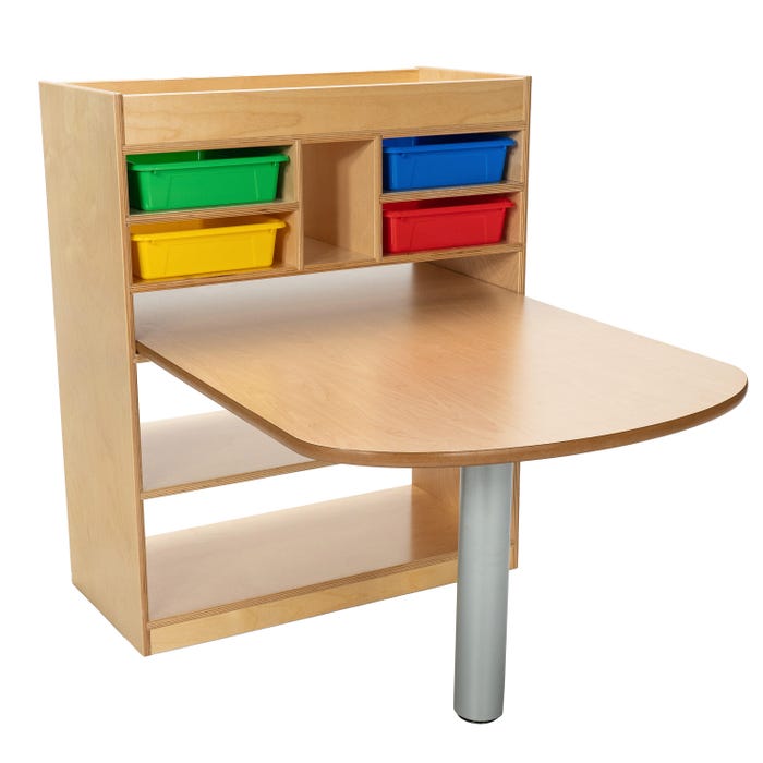 Childcraft STEM Collaboration Table and Storage Unit with 4 Assorted Color Flat Trays, 30 x 41-3/4 x 36 Inches
