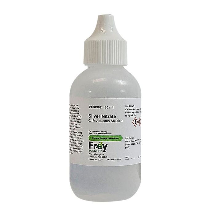 Frey Scientific Silver Nitrate, 0.1M Solution, Lab Grade, 60mL