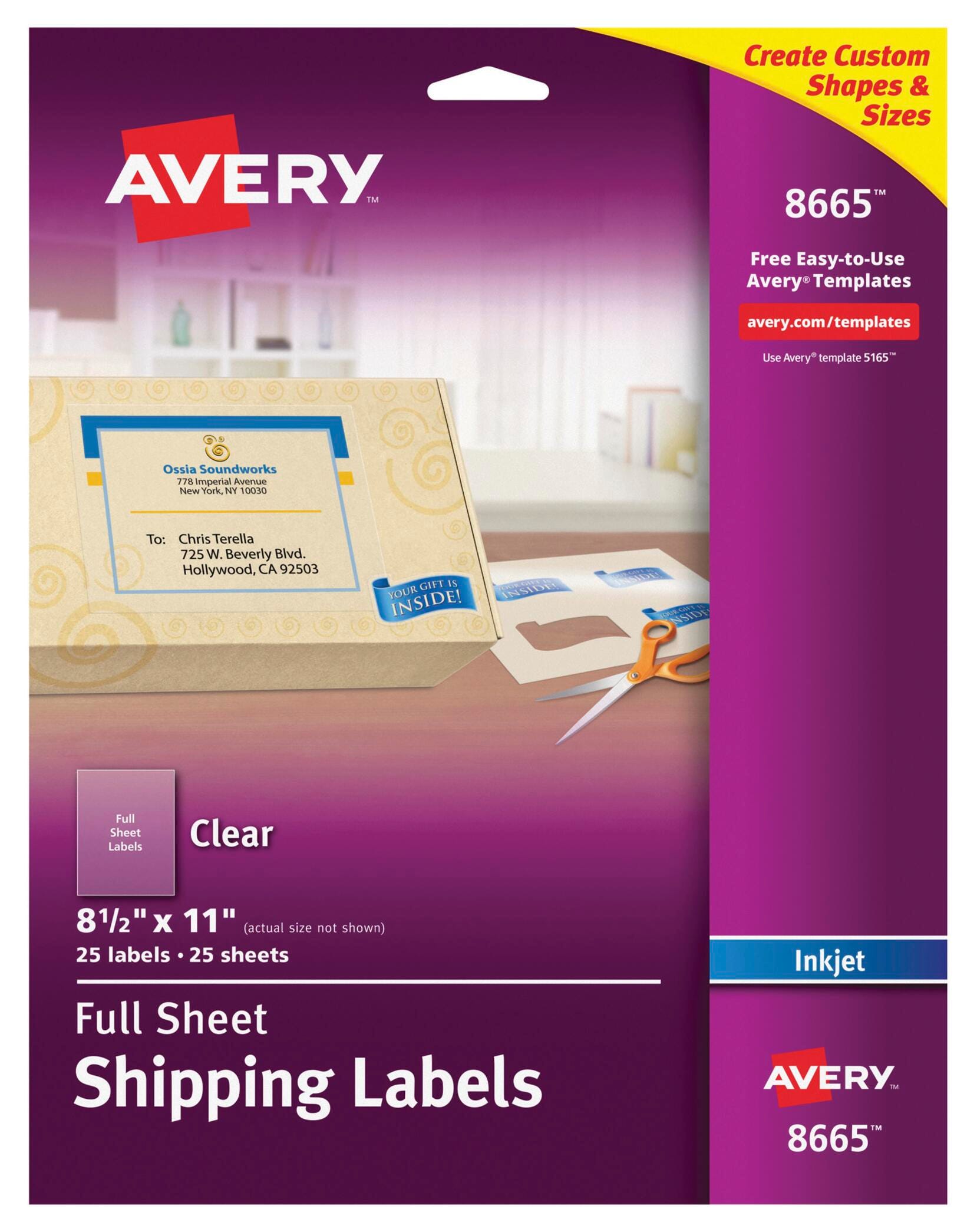Avery Easy Peel Full Sheet Label, Inkjet, 8-1/2 x 11 Inches, Clear, Pack of 25 1074457