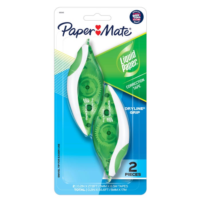 Paper Mate Liquid Paper DryLine Correction Tape, White, Set of 2