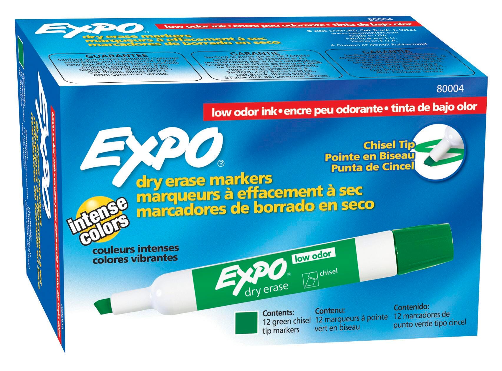 EXPO Low Odor Dry Erase Markers, Chisel Tip, Green, Pack of 12 1333747