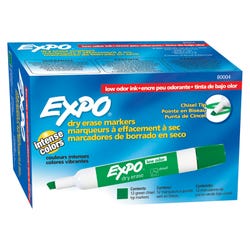 EXPO Low Odor Dry Erase Markers, Chisel Tip, Green, Pack of 12 1333747
