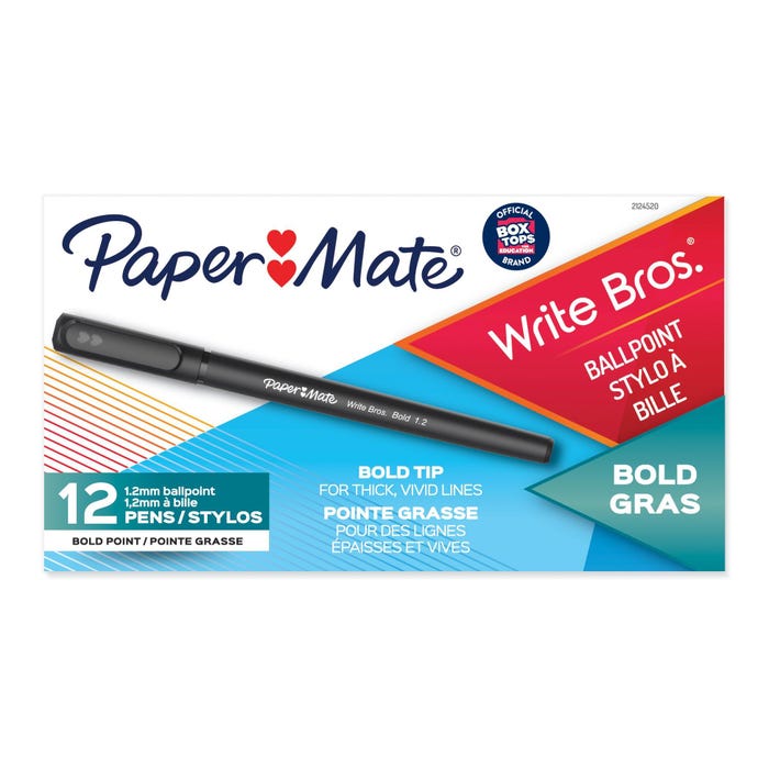 Paper Mate Write Bros. Ballpoint Pen, Bold Point, 1.2 mm, Black, Pack of 12