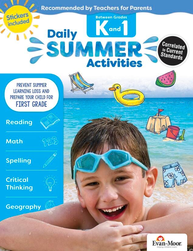 Image for Evan-Moor Daily Summer Activities Workbook, 144 Pages, Grades K to 1 from School Specialty