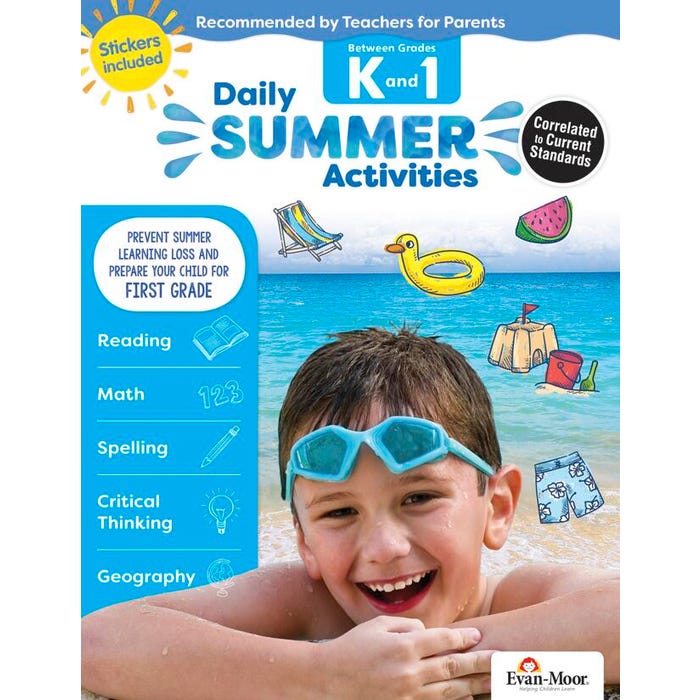 Evan-Moor Daily Summer Activities Workbook, 144 Pages, Grades K to 1