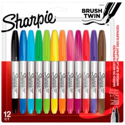 Sharpie Brush Twin Permanent Markers, Brush and Ultra Fine Tips, Assorted Colors, Pack of 12 2103378