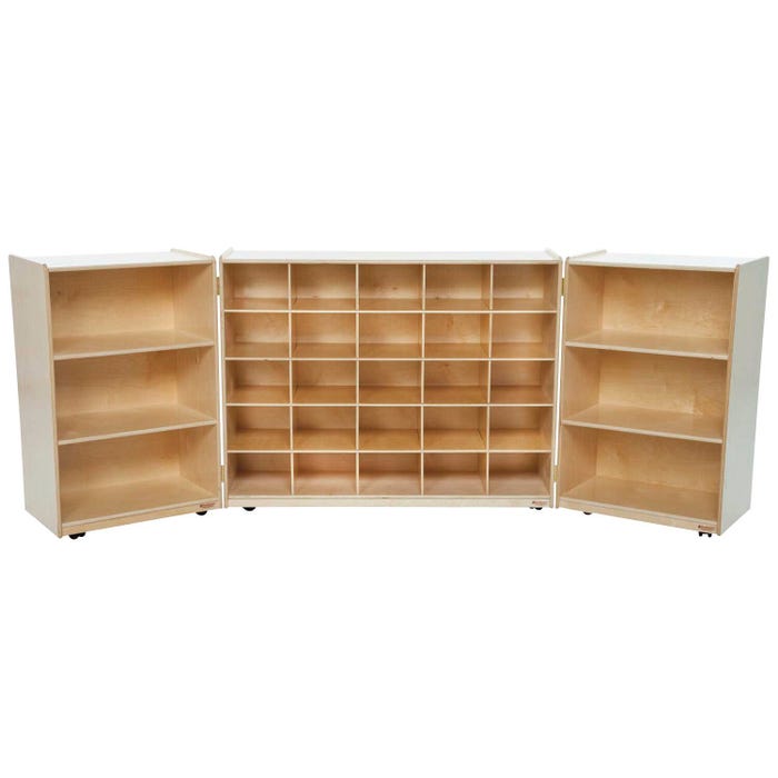 Wood Designs 25-Tray Tri-Fold Unit Without Trays, Birch Veneer, 96 x 15 x 38 Inches Open