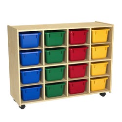 Image for Childcraft Mobile Cubby Unit with Locking Casters, 16 Primary-Color Bins, 38-5/16 x 14-1/4 x 30 Inches from School Specialty