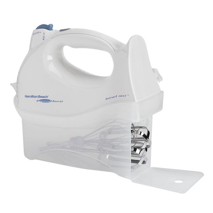 Hamilton Beach 6-Speed Hand Mixer with Snap-On Case, White