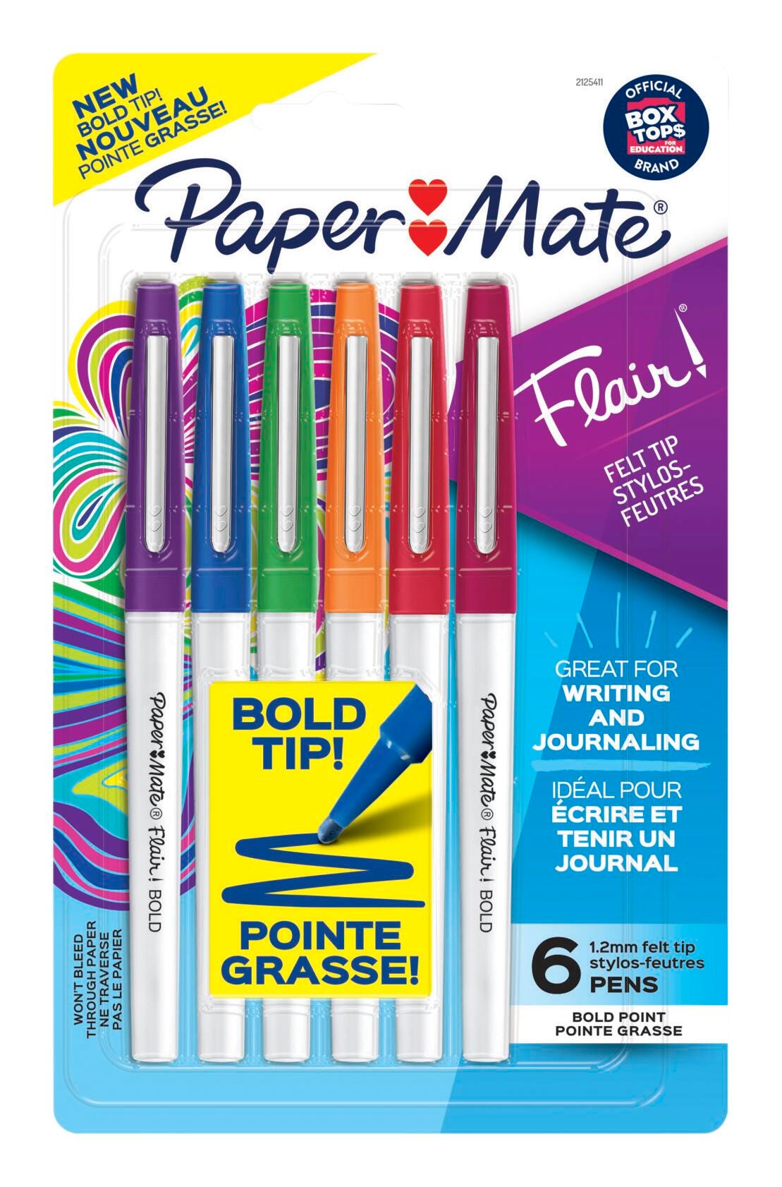 Paper Mate Flair Felt Tip Pens, Bold Point, 1.2 mm, Assorted Colors, Set of 6 2086810