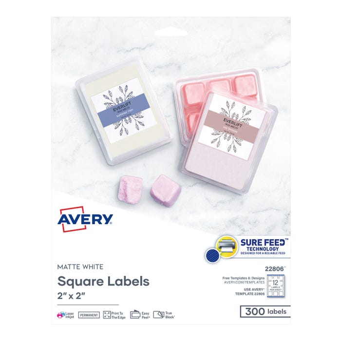 Avery Square Labels, 2 x 2 Inches, White, Pack of 300