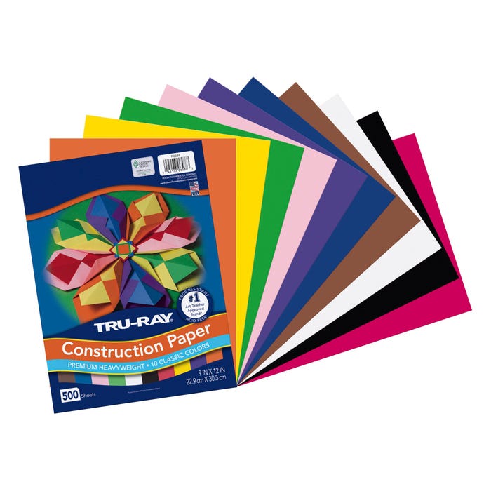 Tru-Ray Construction Paper, 9 x 12 Inches, Assorted Classic Colors, Pack of 500