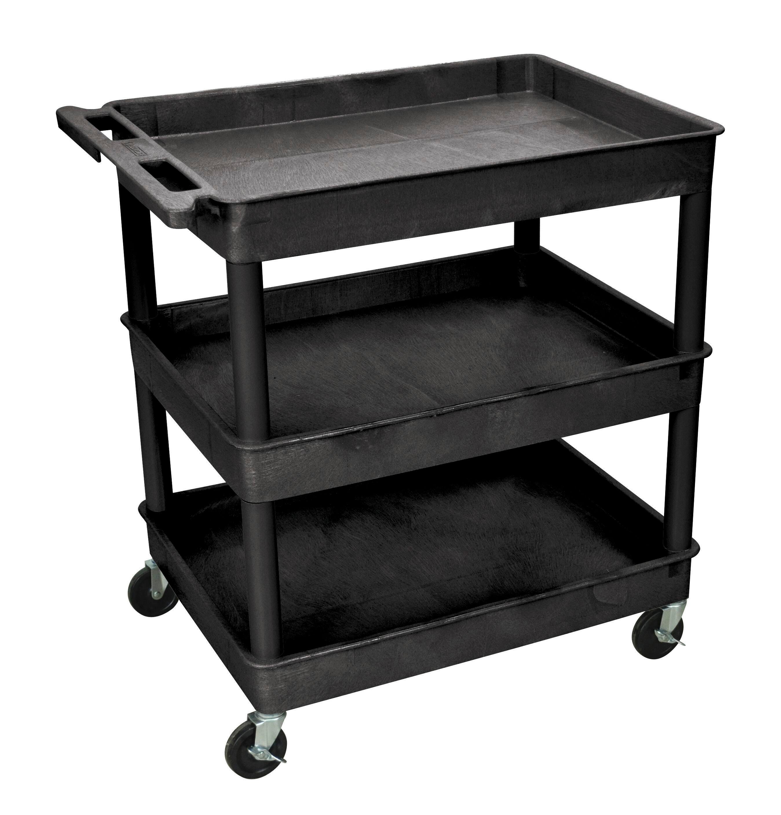 Luxor H Wilson 3-Shelves Multi-Purpose Utility Tub Cart, 32 x 24 x 38-1/4, HDPE, Black, 4 Wheel 1399674