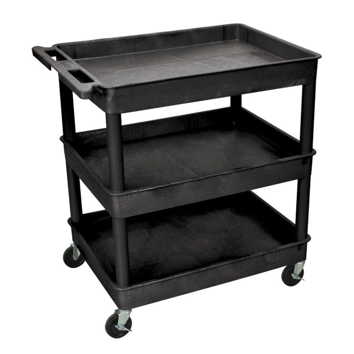 Luxor H Wilson 3-Shelves Multi-Purpose Utility Tub Cart, 32 x 24 x 38-1/4, HDPE, Black, 4 Wheel