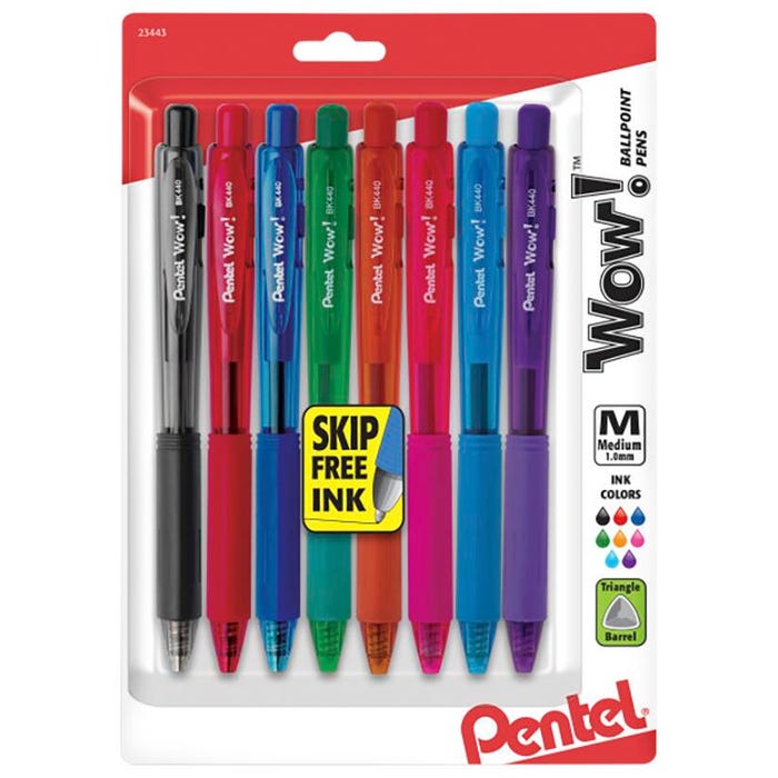 Pentel WOW! Ballpoint Pen, 1 mm Medium Tip, Assorted Colors, Set of 8
