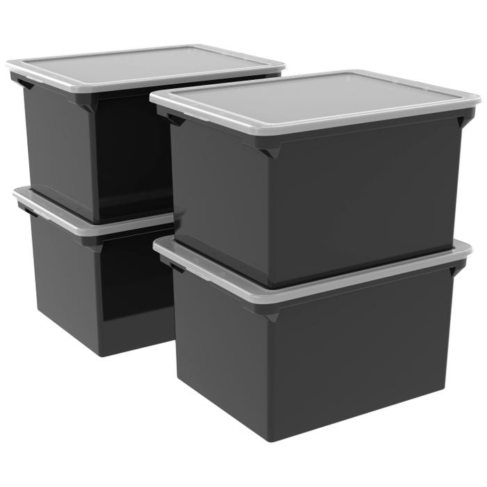 Storex Portable File Tote with Lid, Letter/Legal, 14 x 18 x 11-1/2 Inches, Black/Clear, Pack of 4